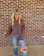 The Della Balloon Sleeve Top- Dark Brown