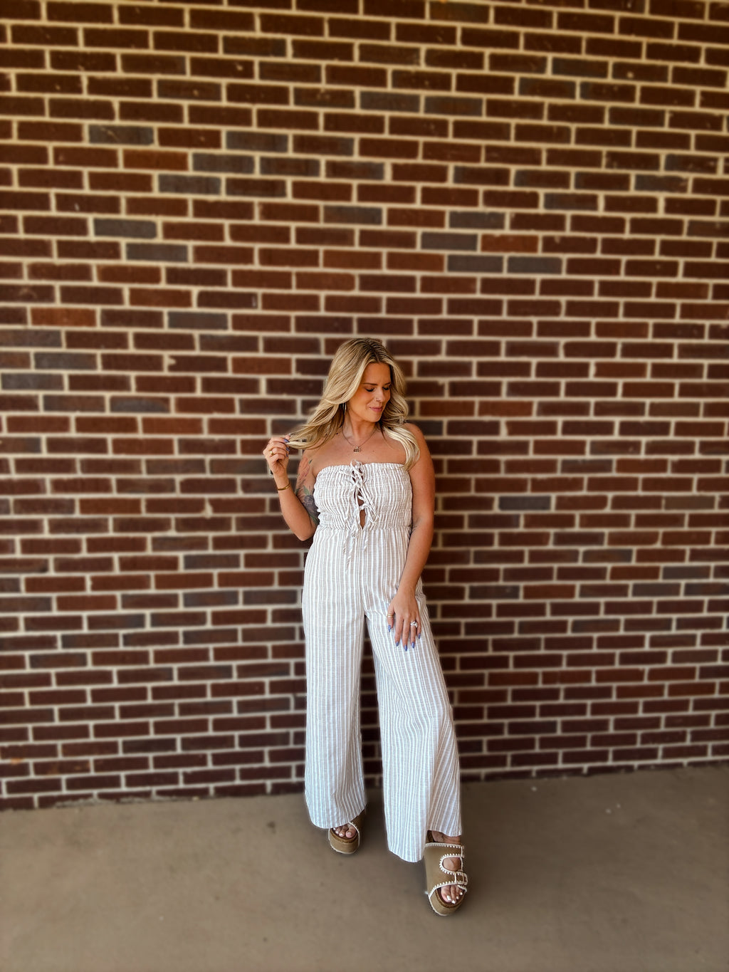 Maci Striped Jumpsuit- Taupe