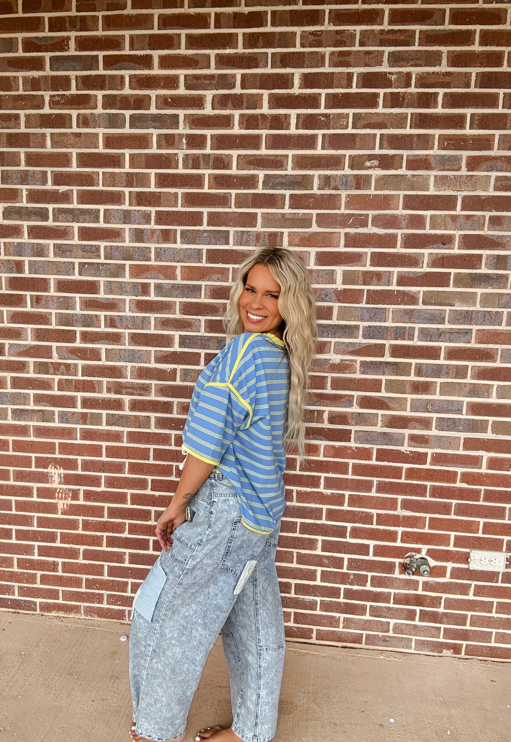 The Stripe Top- Blue/Lime