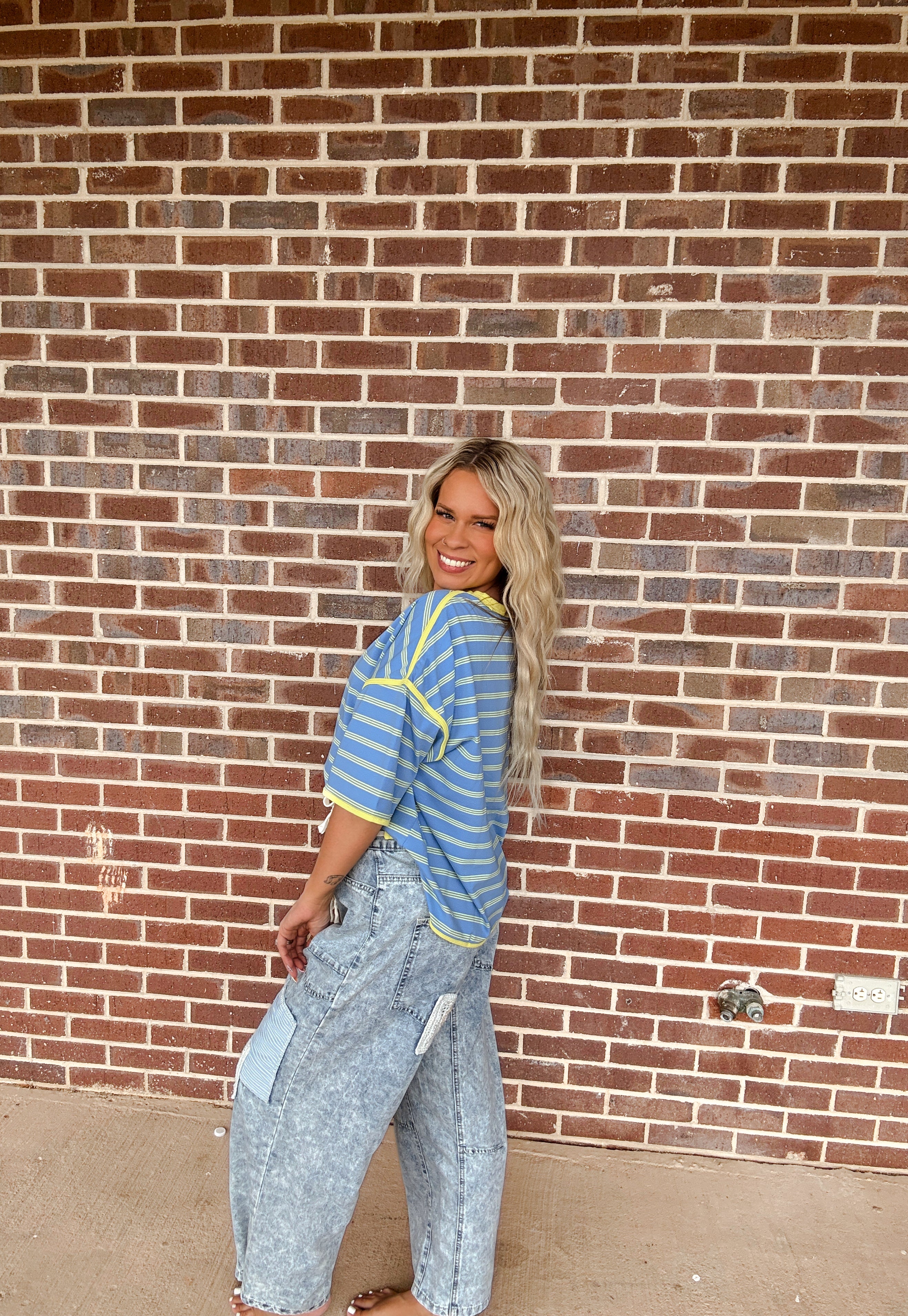 The Stripe Top- Blue/Lime