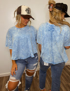 It girl mineral washed top- Deep sky