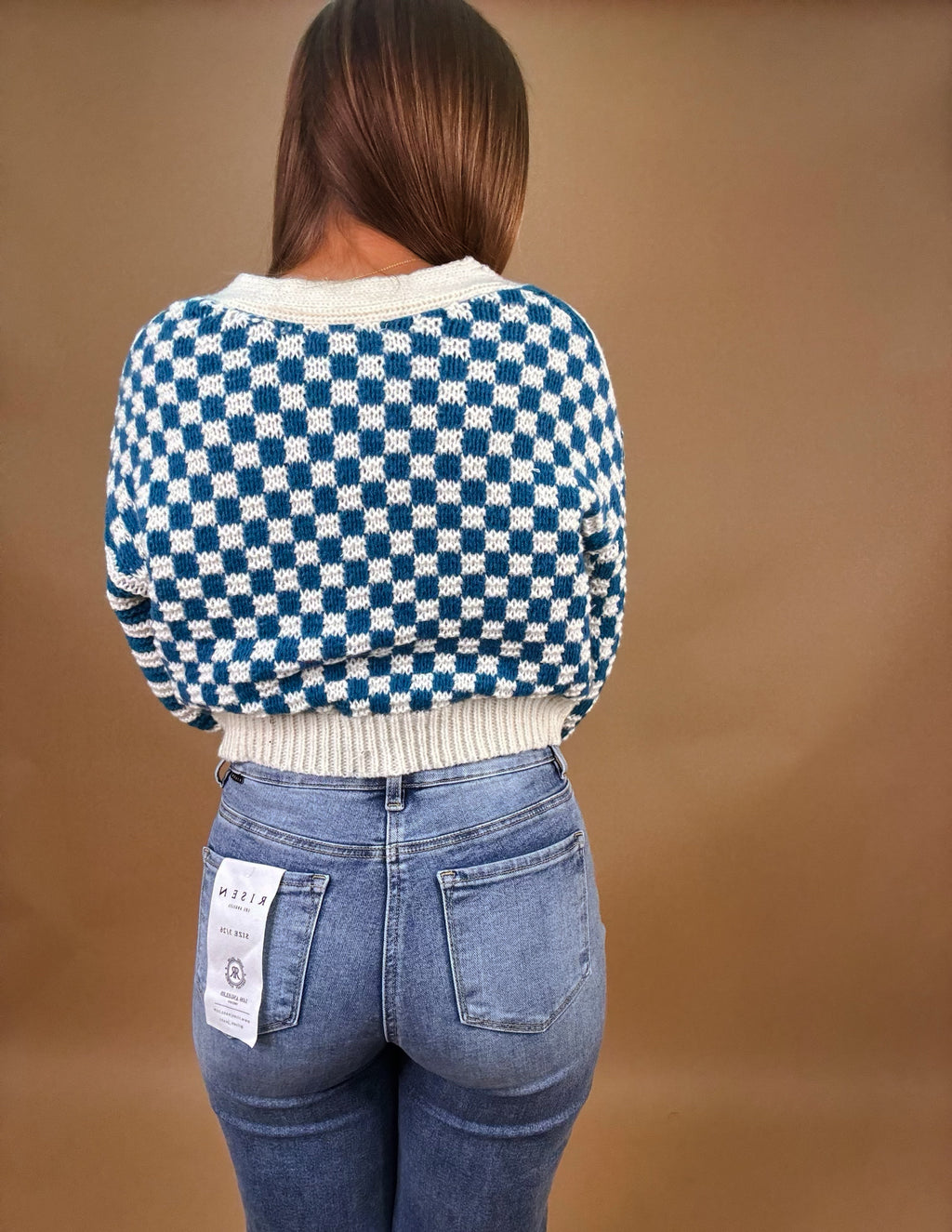 Checked into you cardigan- Teal