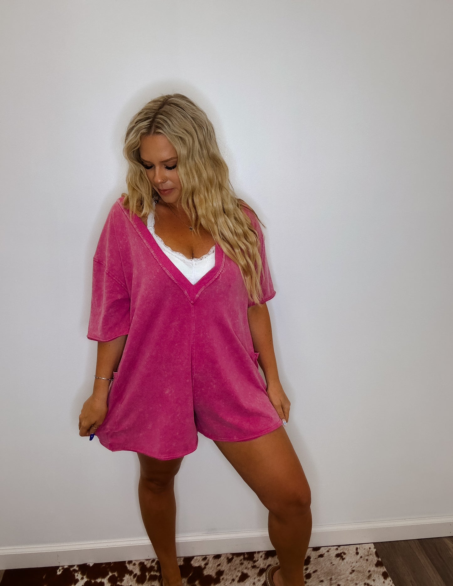 The dreamer tee shirt romper- fuchsia