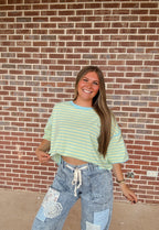 The Stripe Top- Mint/Blue