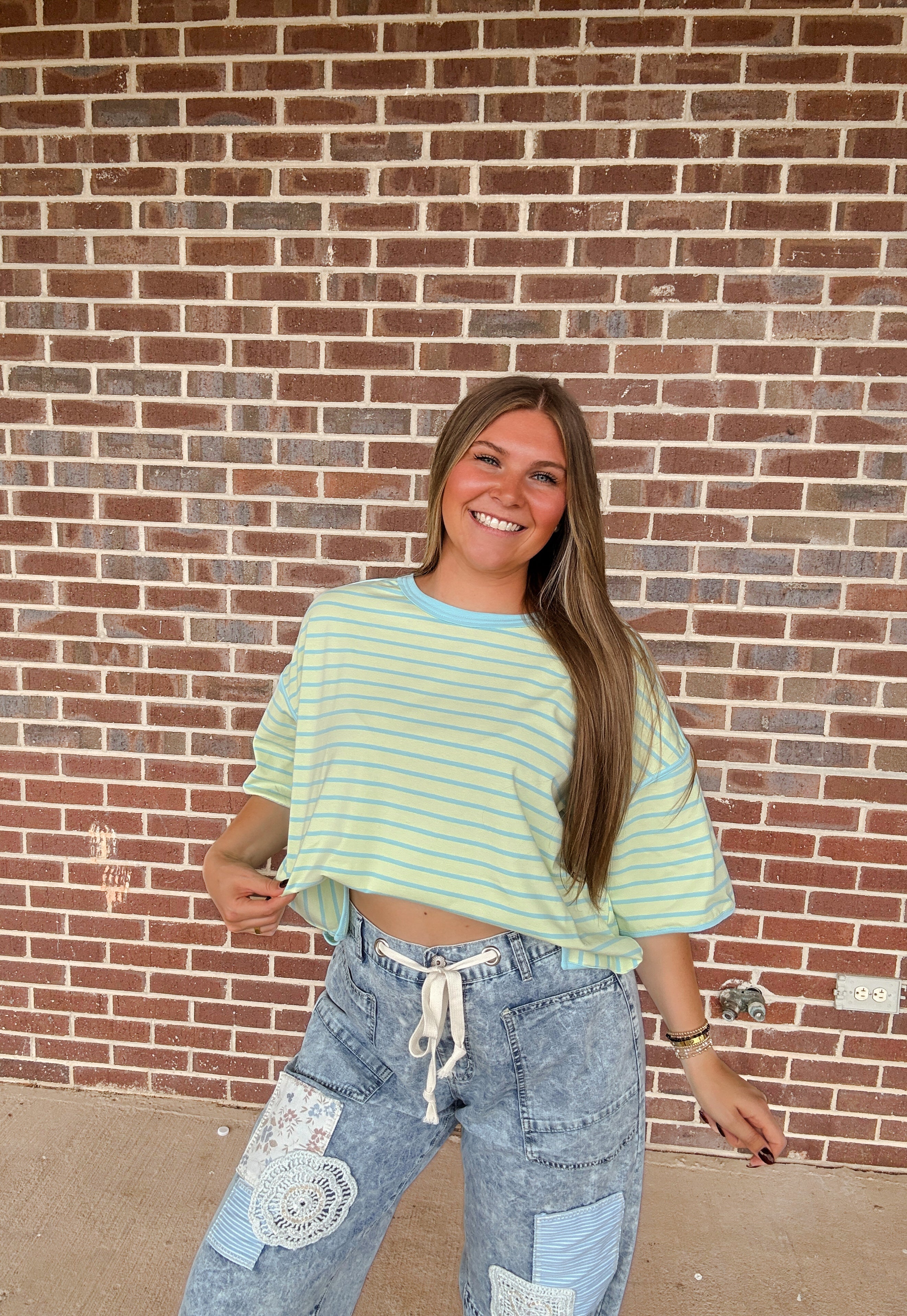 The Stripe Top- Mint/Blue