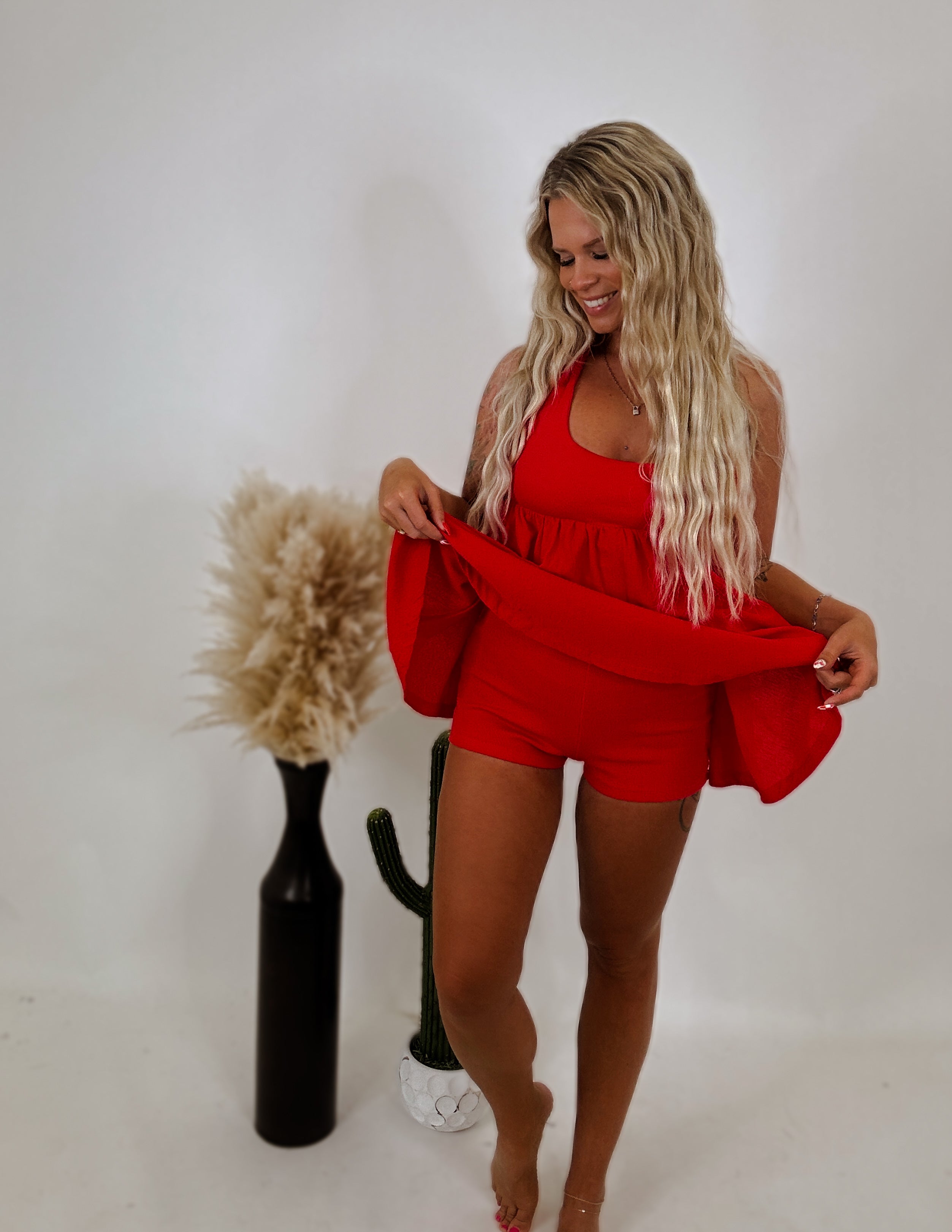 The Cali Romper Dress- Red