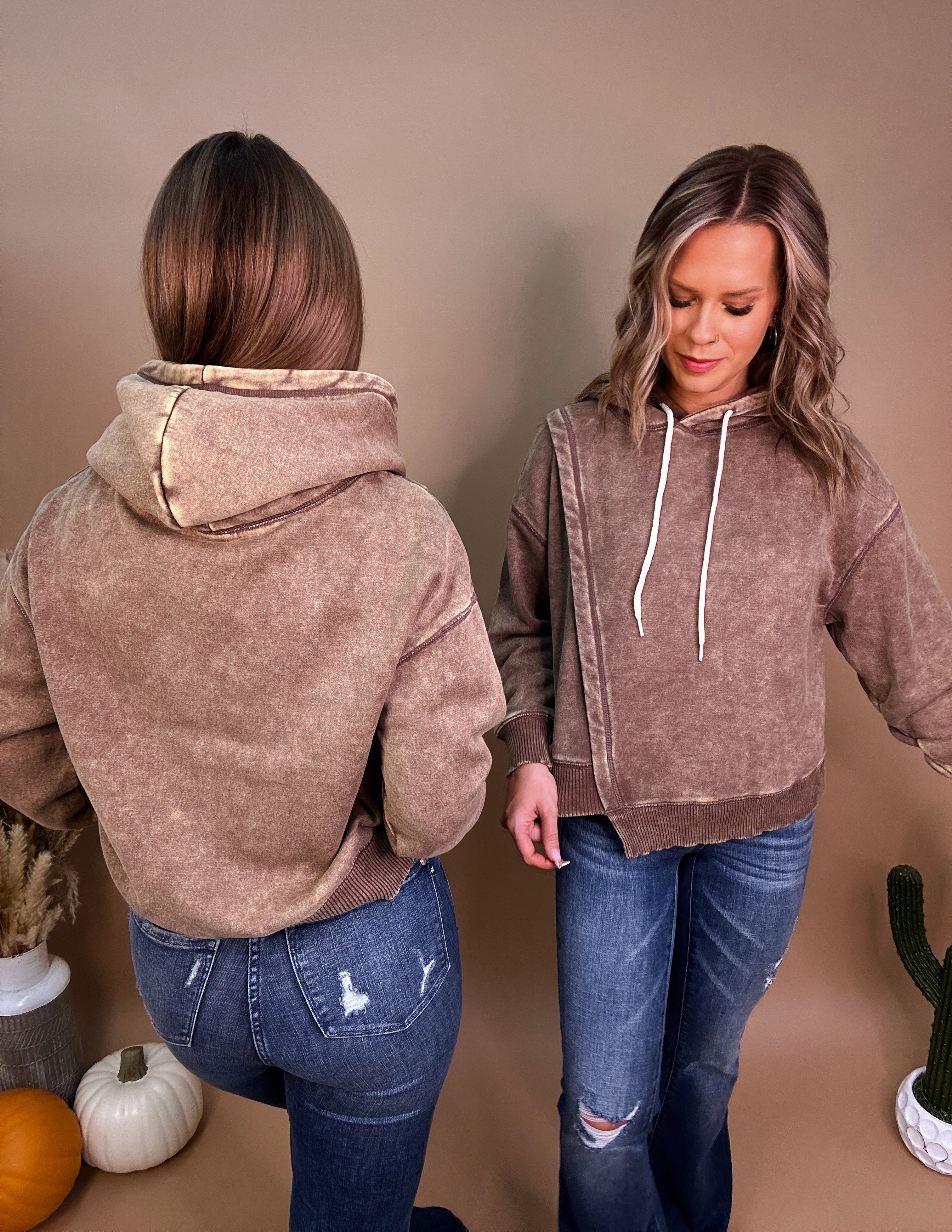 Pressley Aysmmetrical Hoodie- Mocha