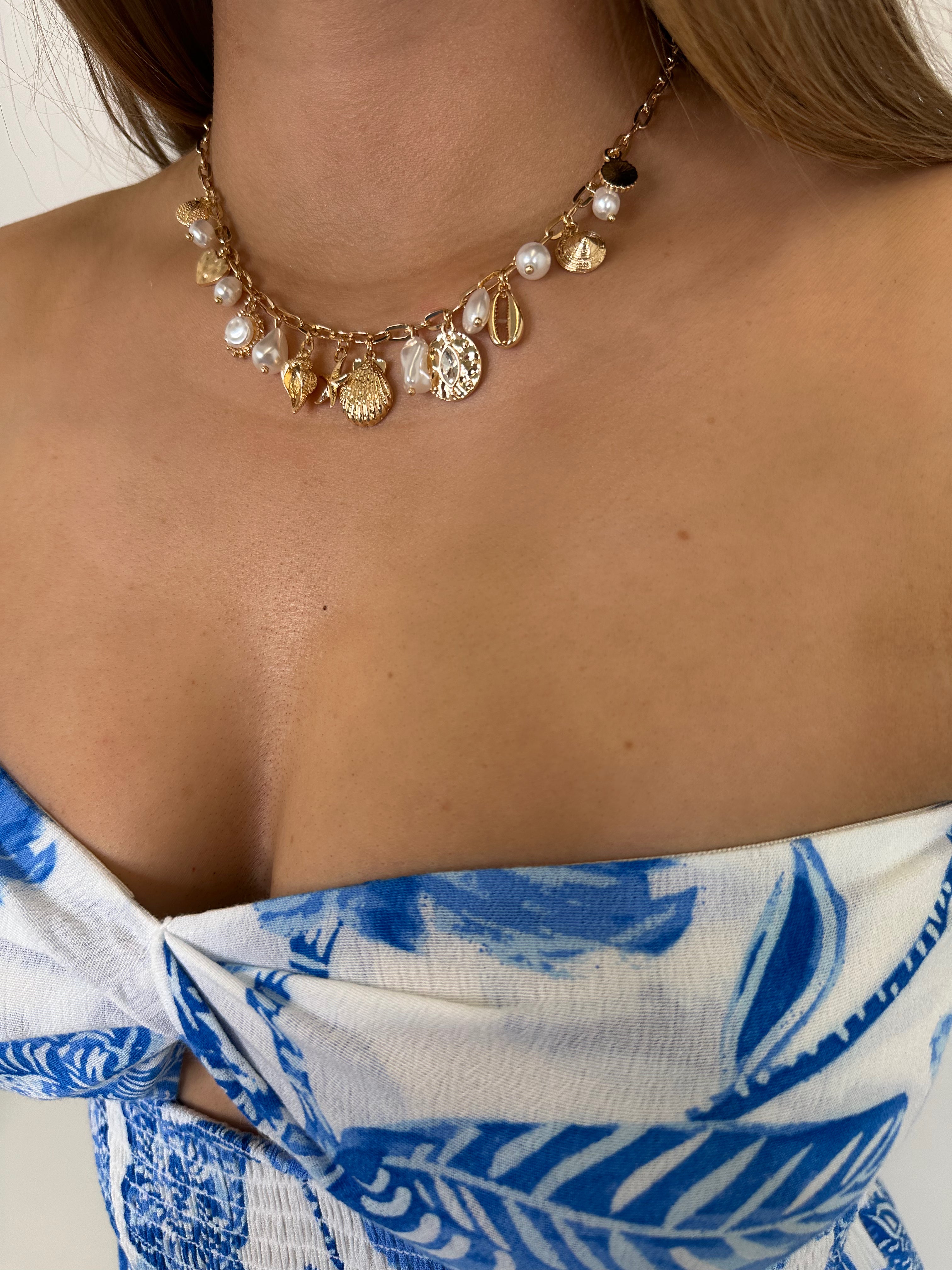 Charm Necklace-Sea Shell Starfish Pearl Charm