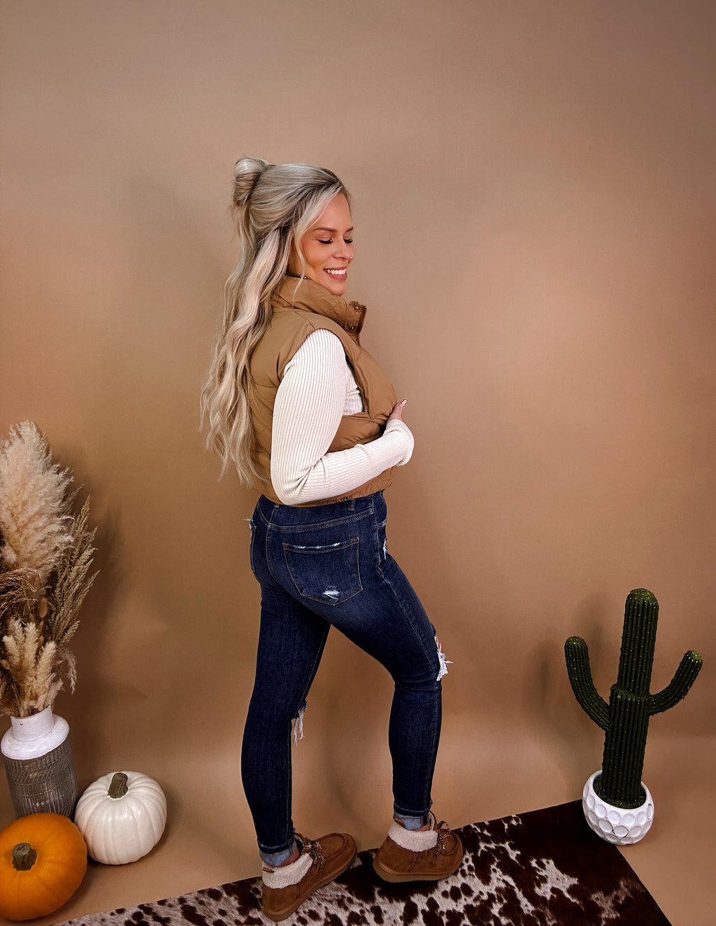 On the go puffer vest- Camel