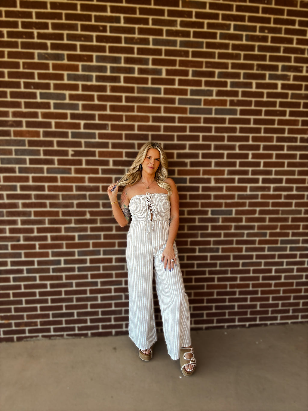 Maci Striped Jumpsuit- Taupe