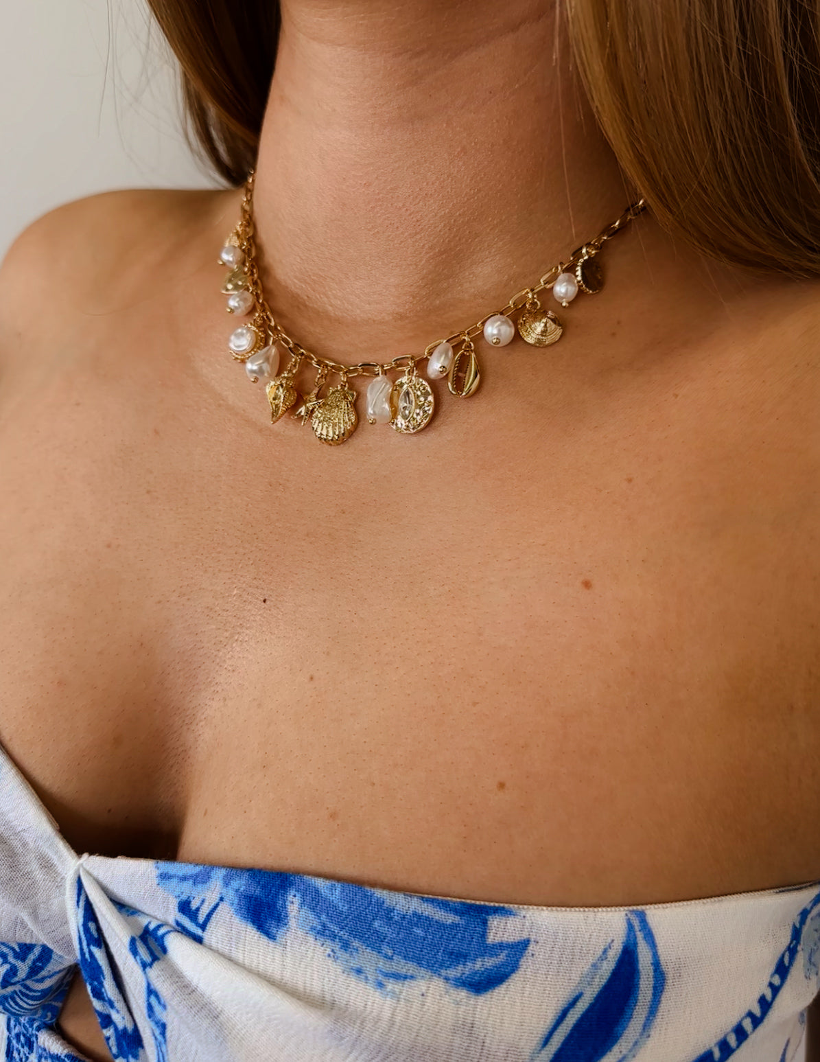 Charm Necklace-Sea Shell Starfish Pearl Charm