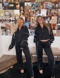 French Terry Tracksuit Set w/ Piping Trim- Black