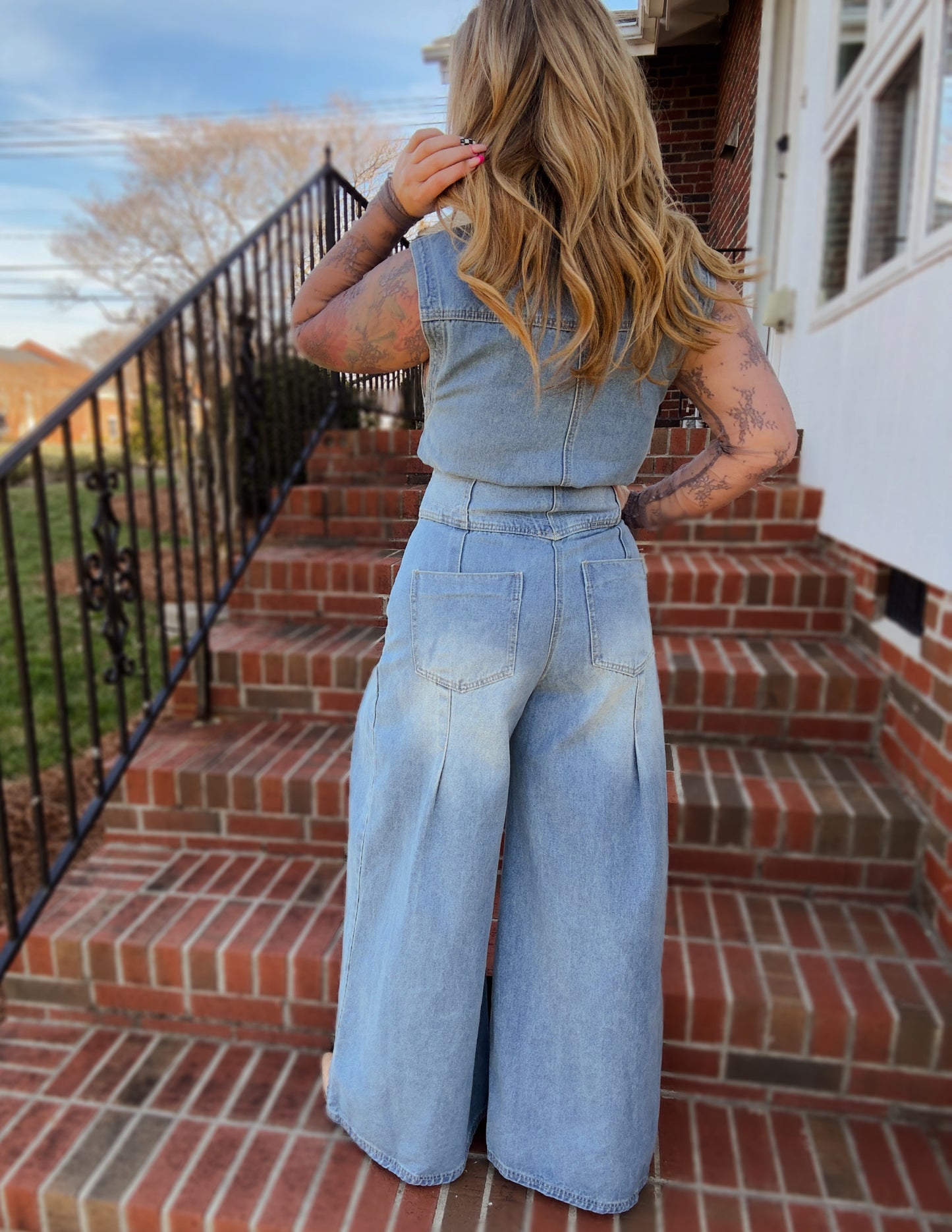 Take me to vegas denim jumpsuit