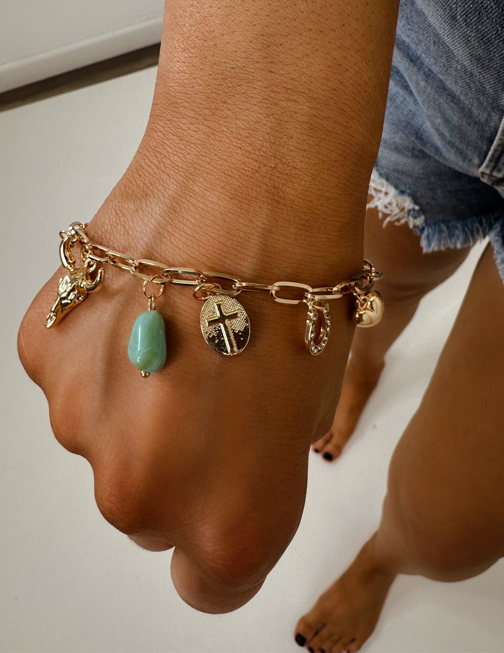 Charm Bracelet-Western Boot Bullhead Stone