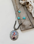 Western Cowboy Pendant Necklace - Turquoise Stars