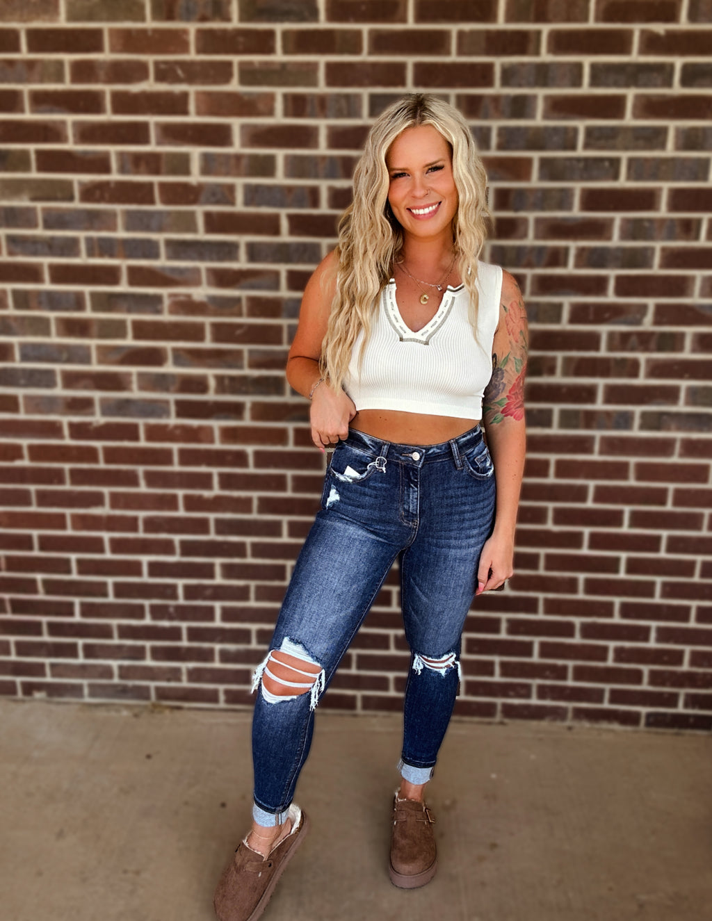 Retro stitch tank- Ivory