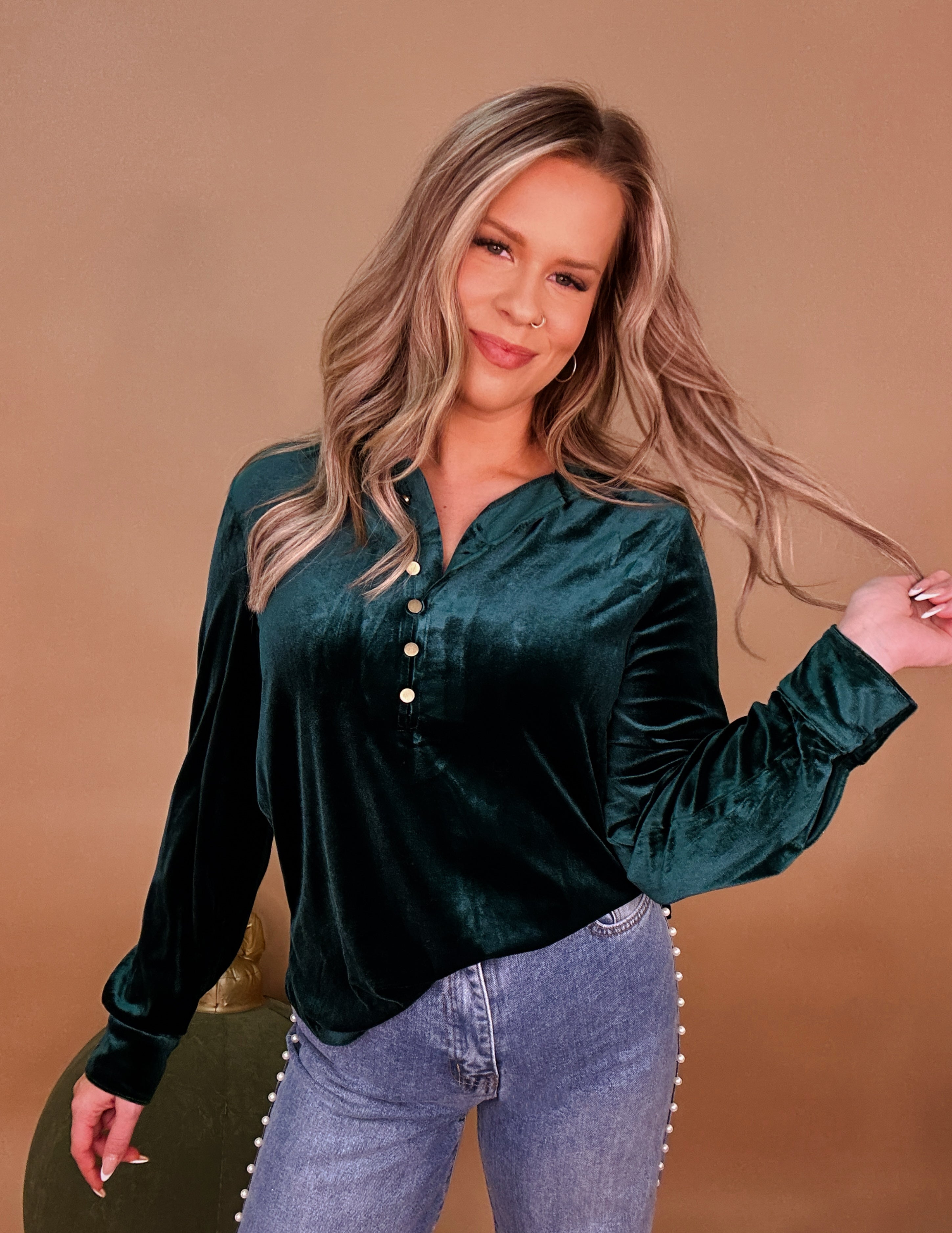 Mia Velvet Top- Emerald