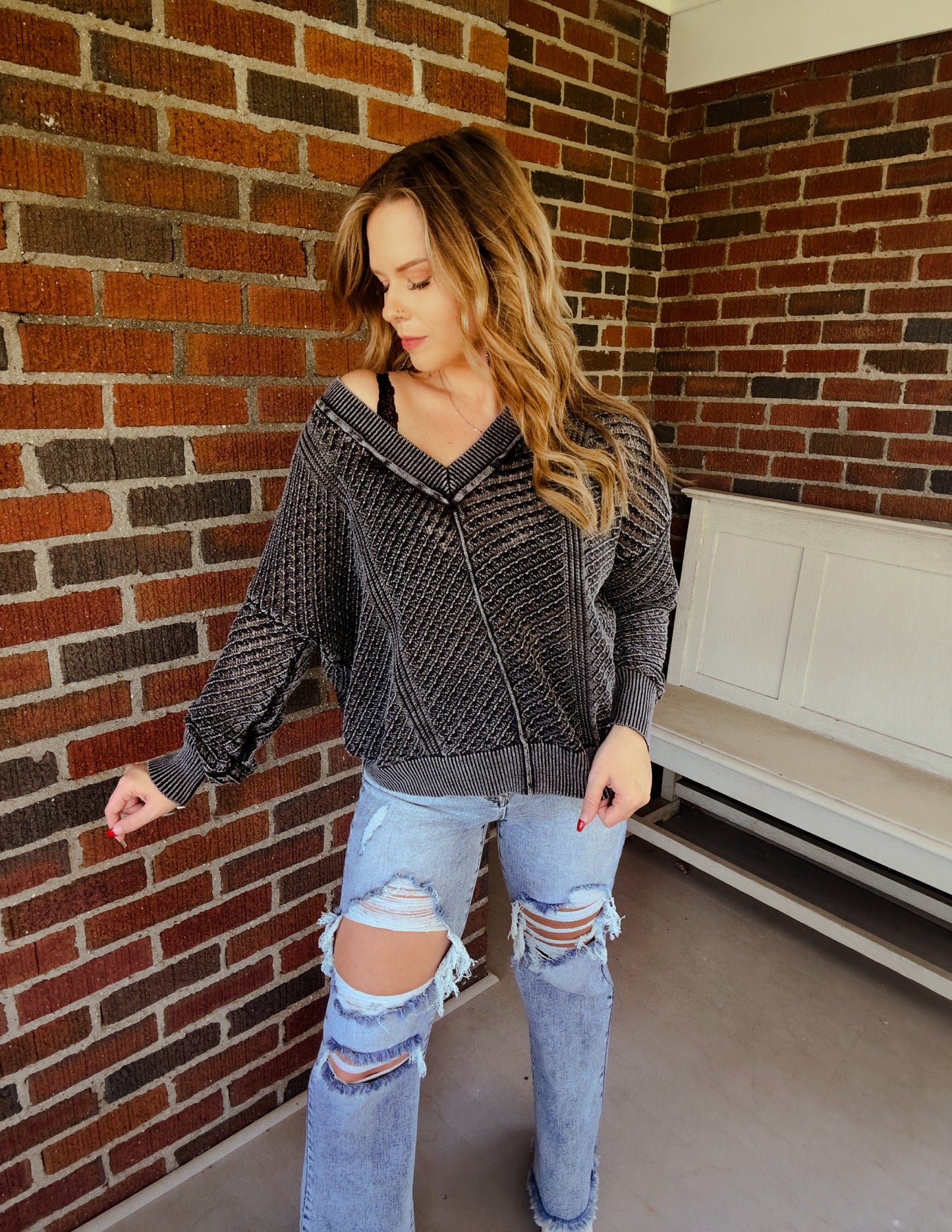 Black Acid wash sweater