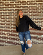 The Della Balloon Sleeve Top- Black