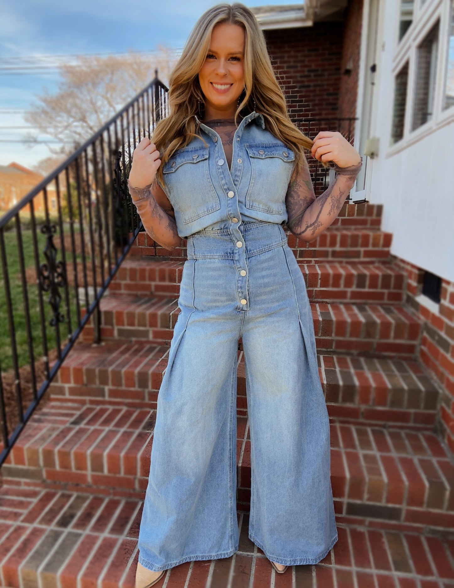 Take me to vegas denim jumpsuit