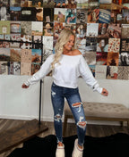 Mia Off The Shoulder Crop Pullover- Bone