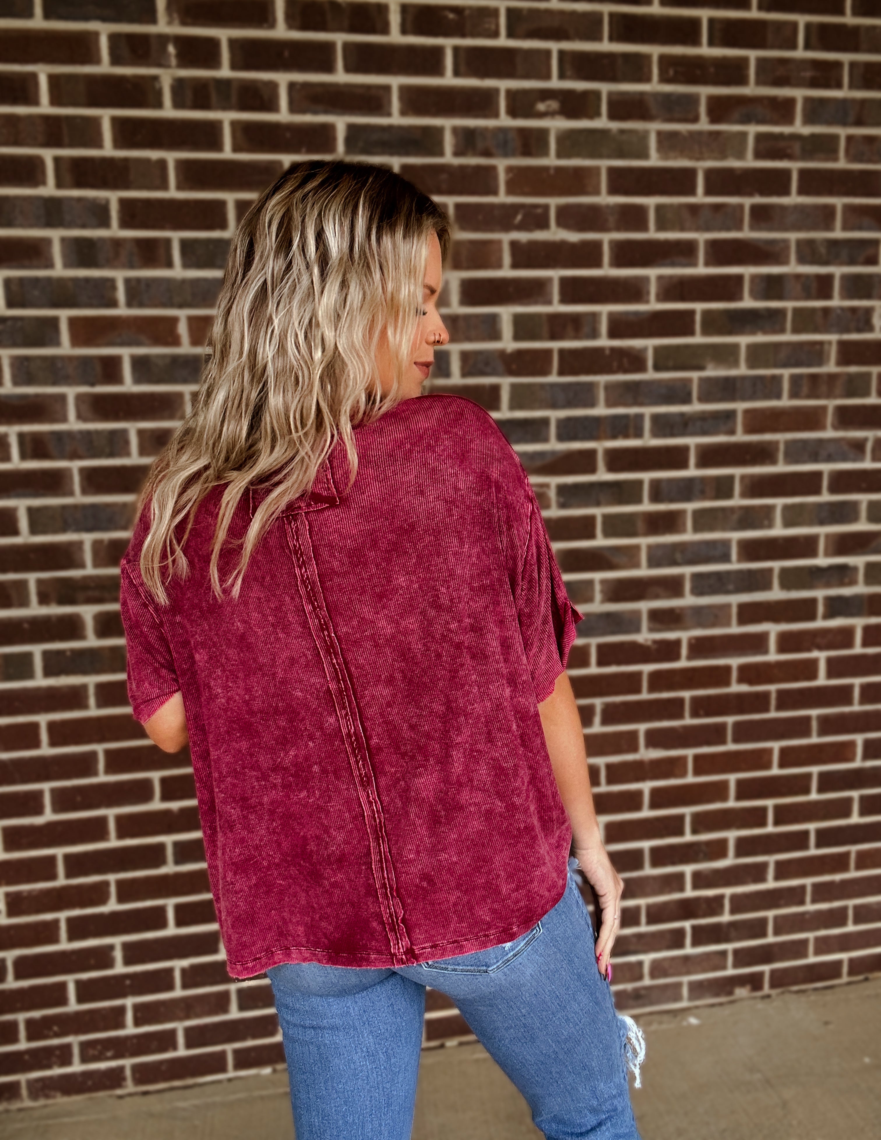 Almost The Weekend Pocket Tee- Cabernet