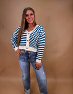 Checked into you cardigan- Teal