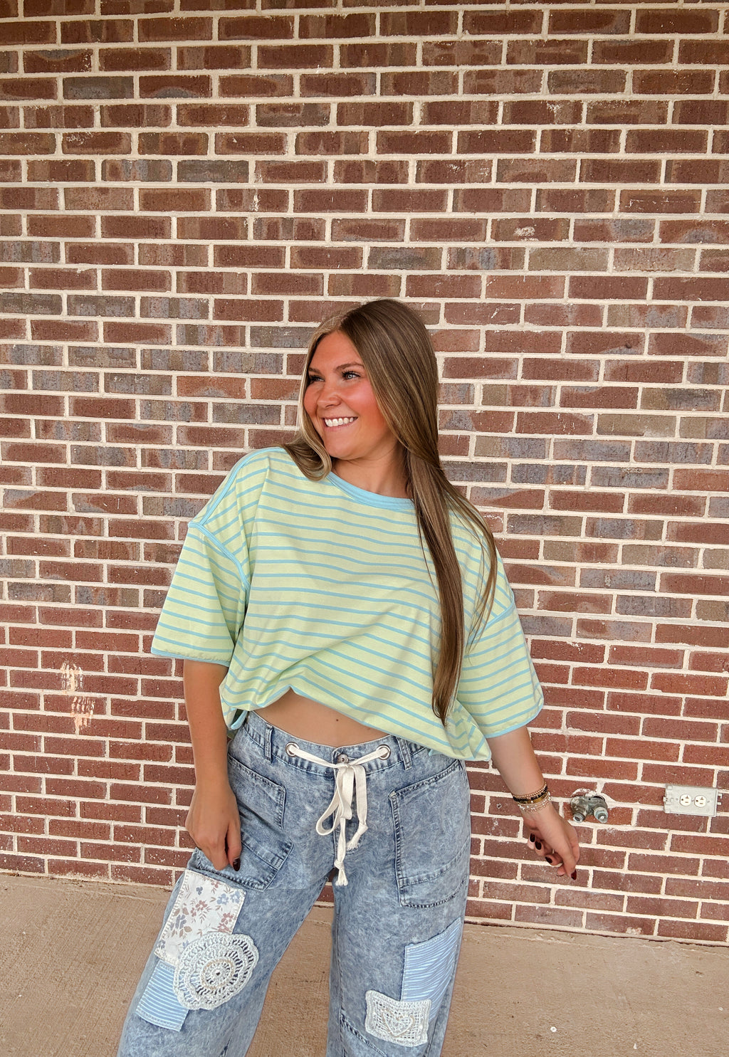 The Stripe Top- Mint/Blue