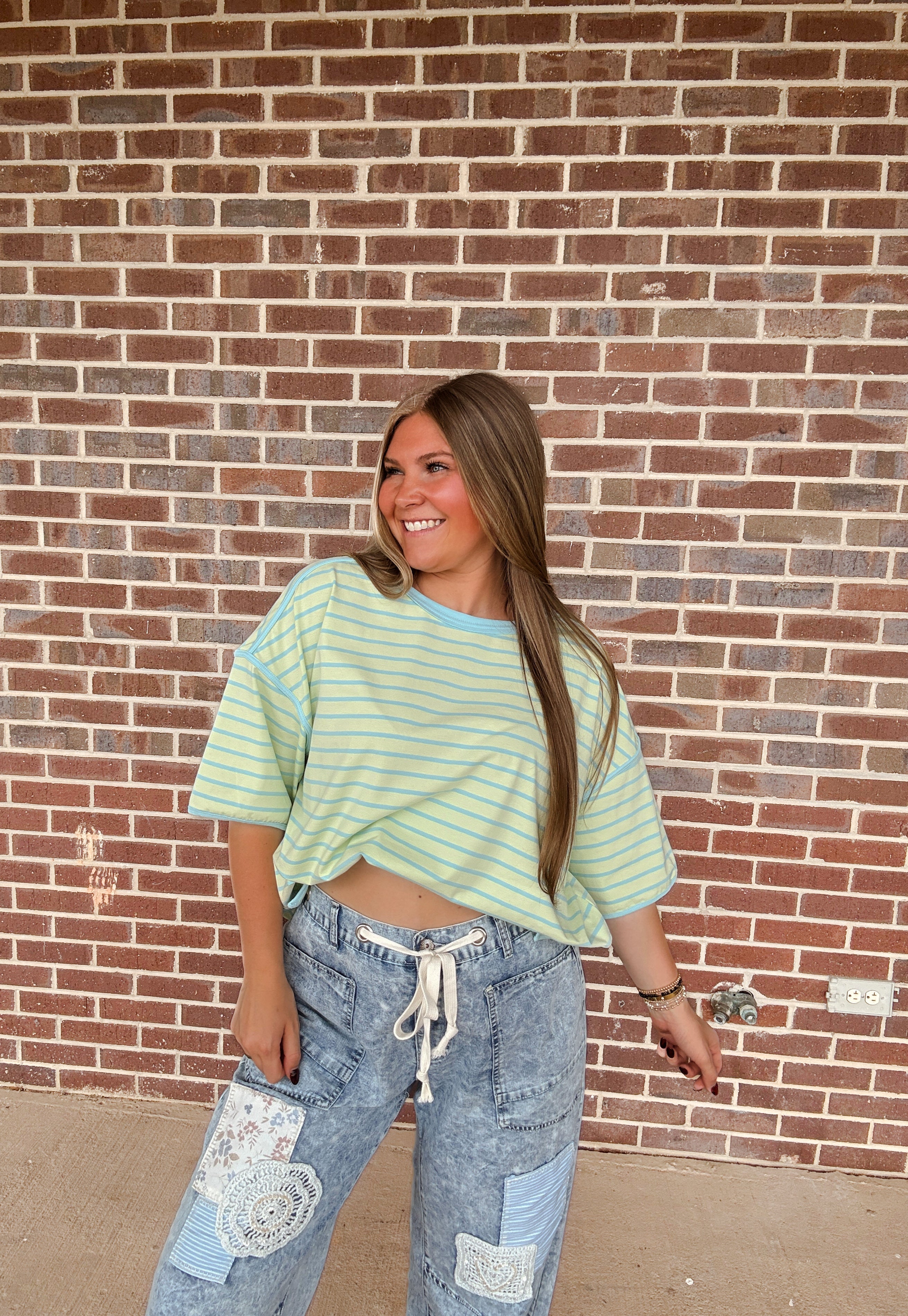 The Stripe Top- Mint/Blue