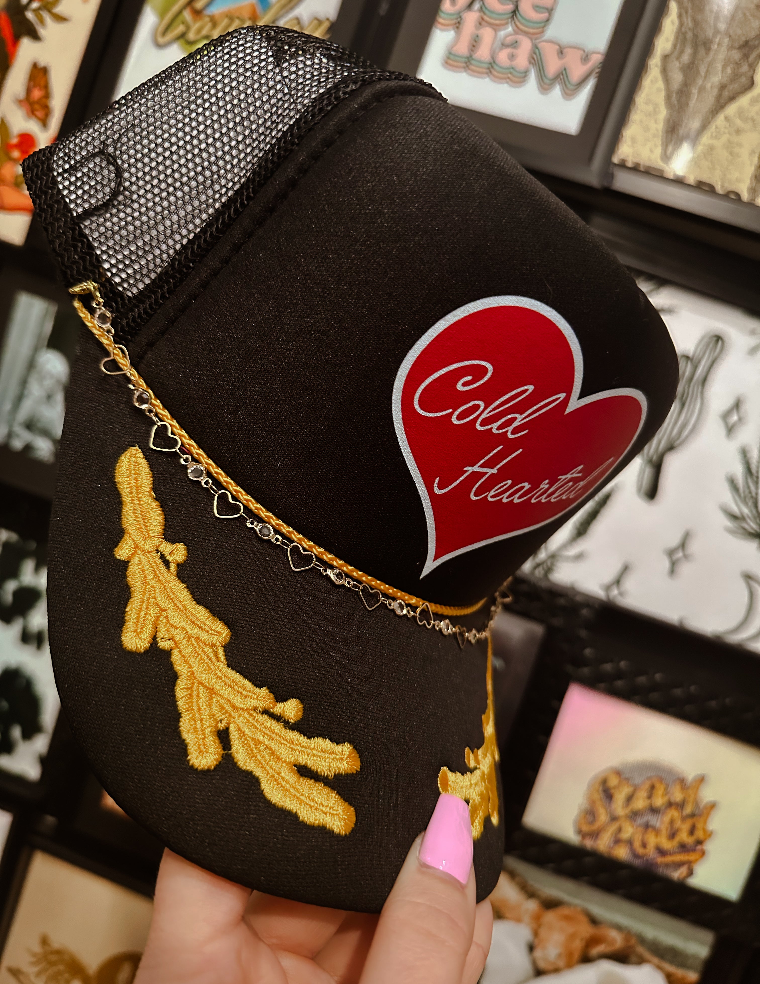 Gold Heart Trucker Hat Chain