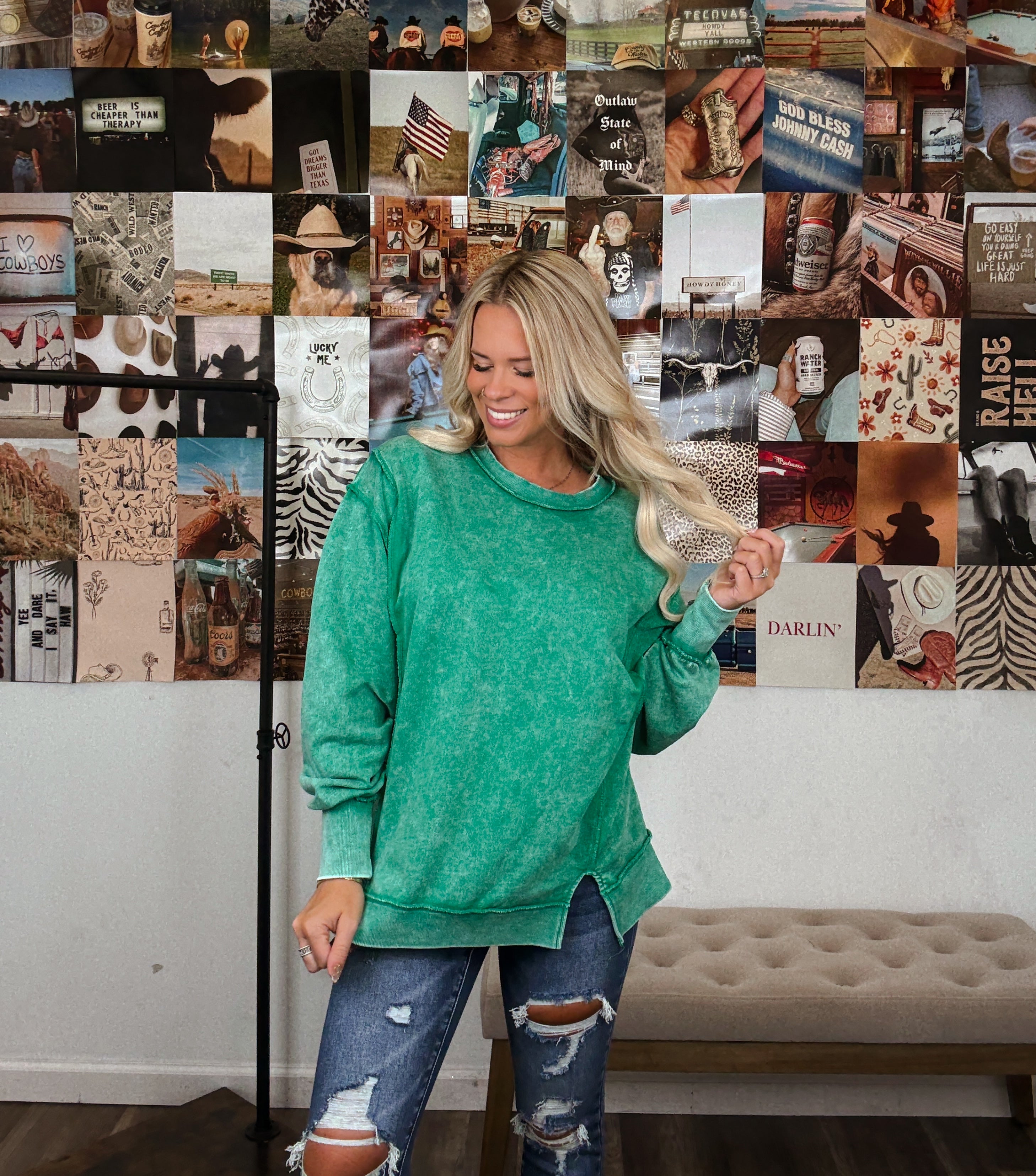 Oversized Girlie Pullover- Kelly Green