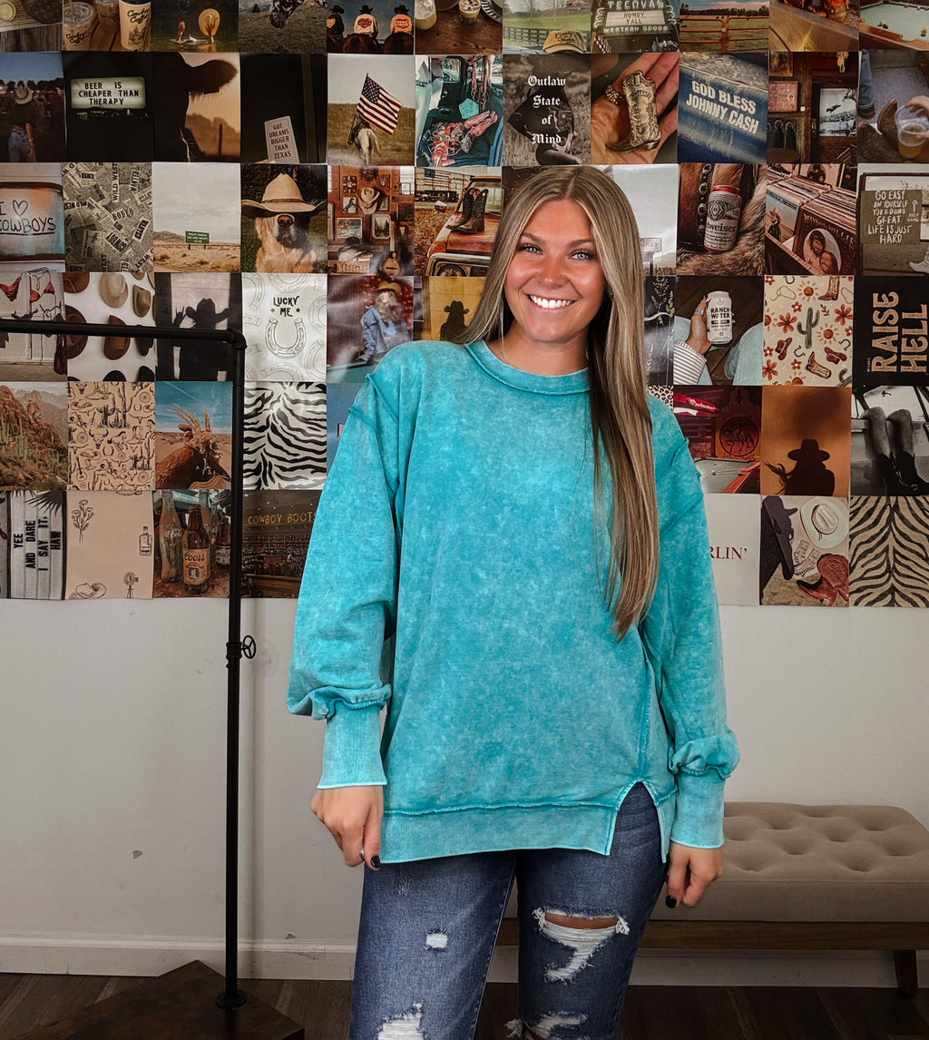 Oversized Girlie Pullover- Teal