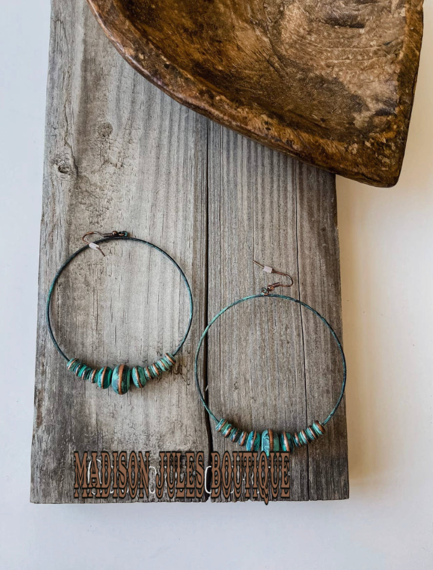 Navajo Bead Hoop Earrings- turquoise