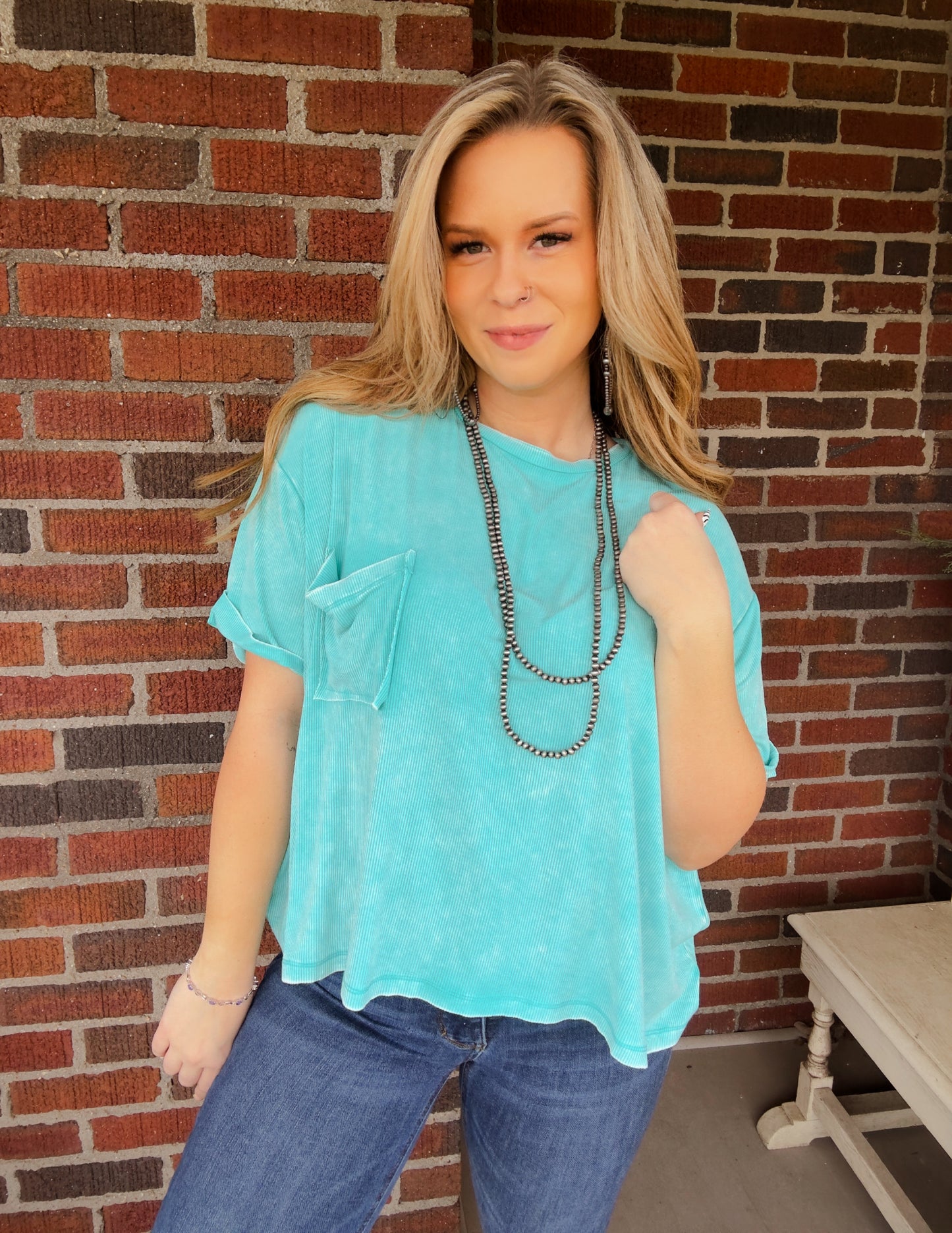 The Zoey pocket top- Turquoise