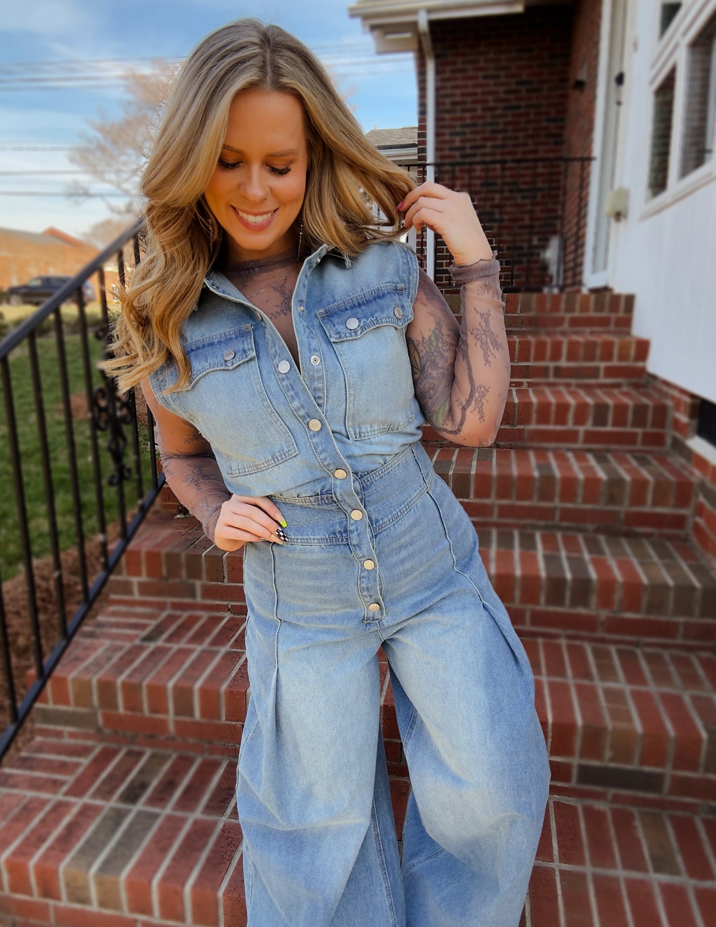 Take me to vegas denim jumpsuit