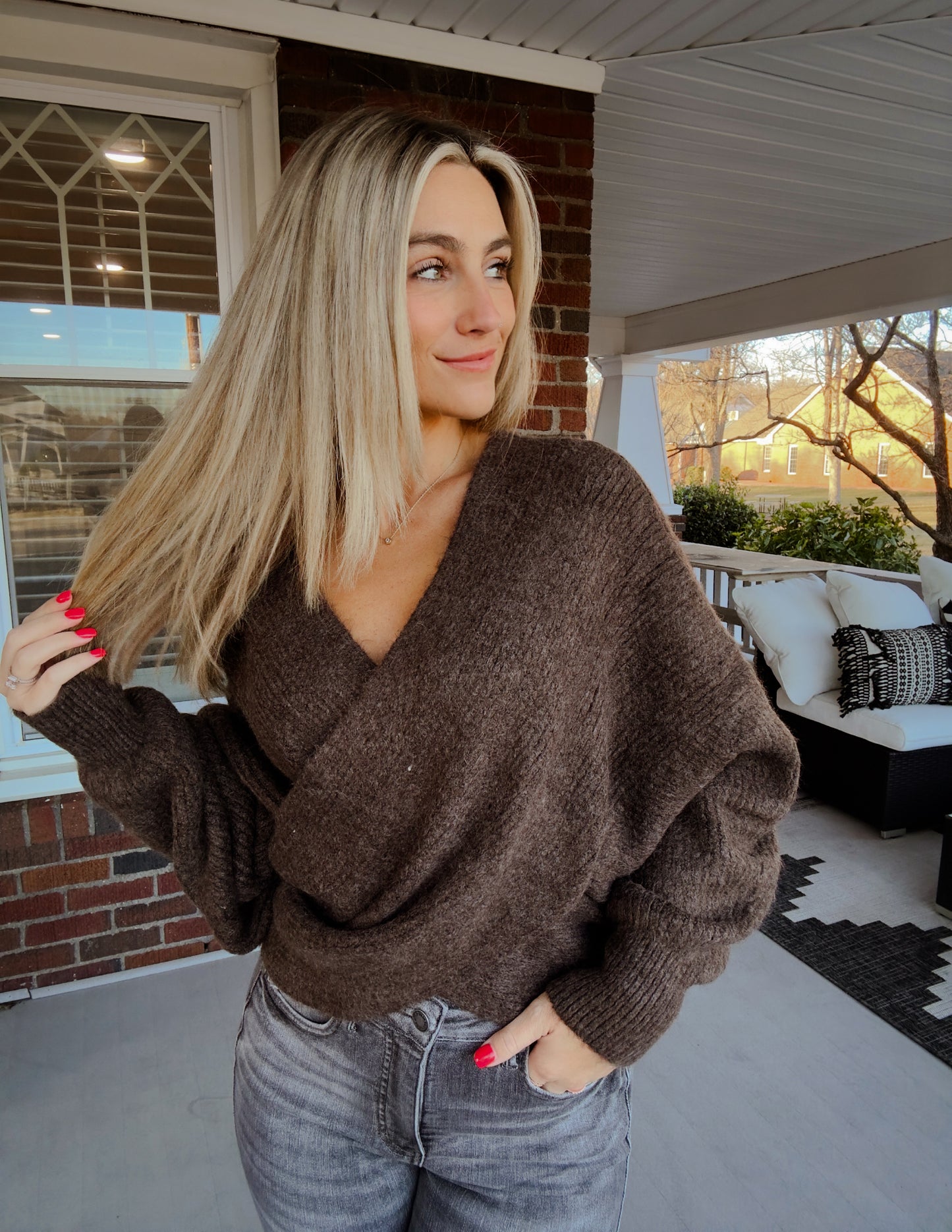 Crossover ribbed sweater