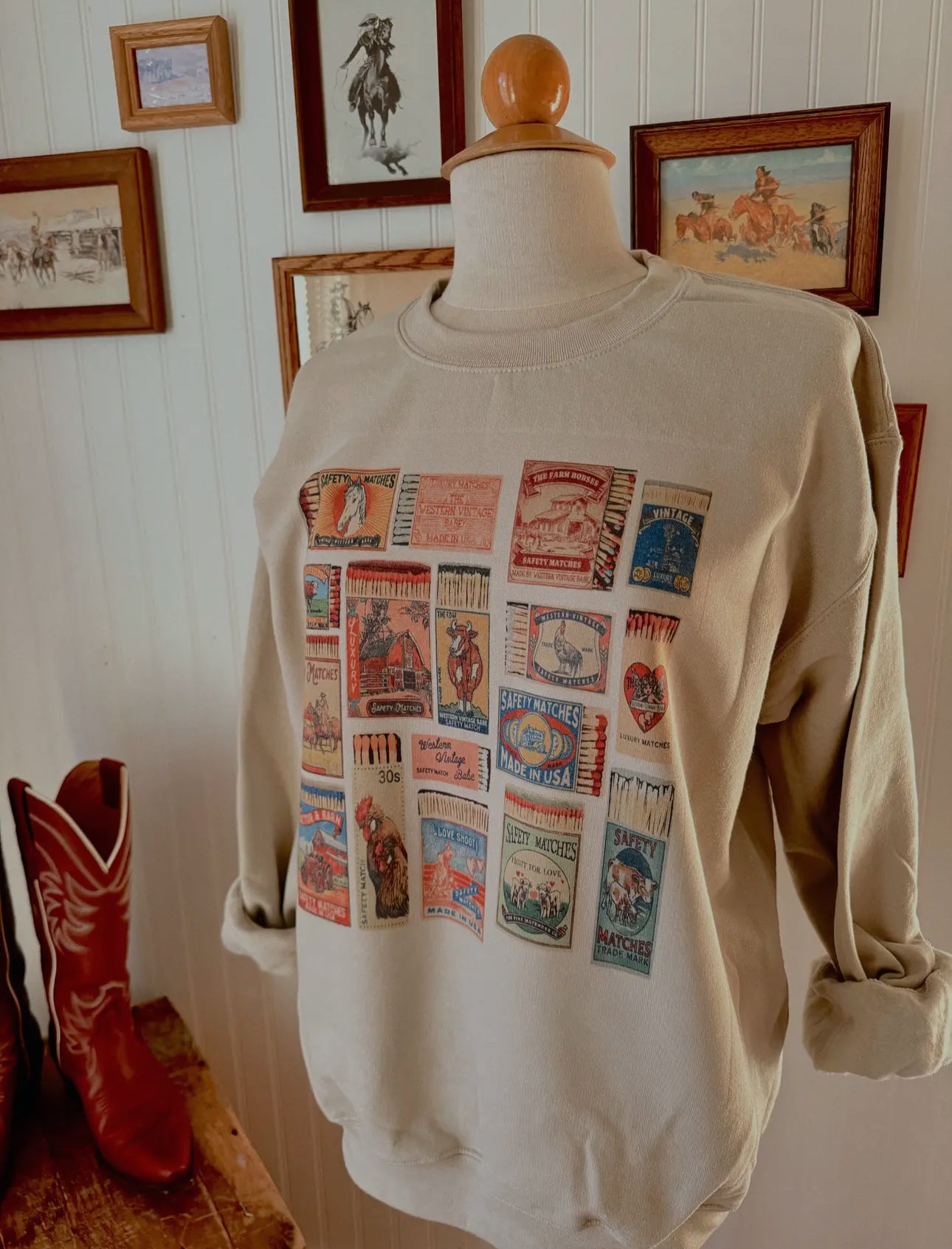 Western Vintage Matchbox Crewneck