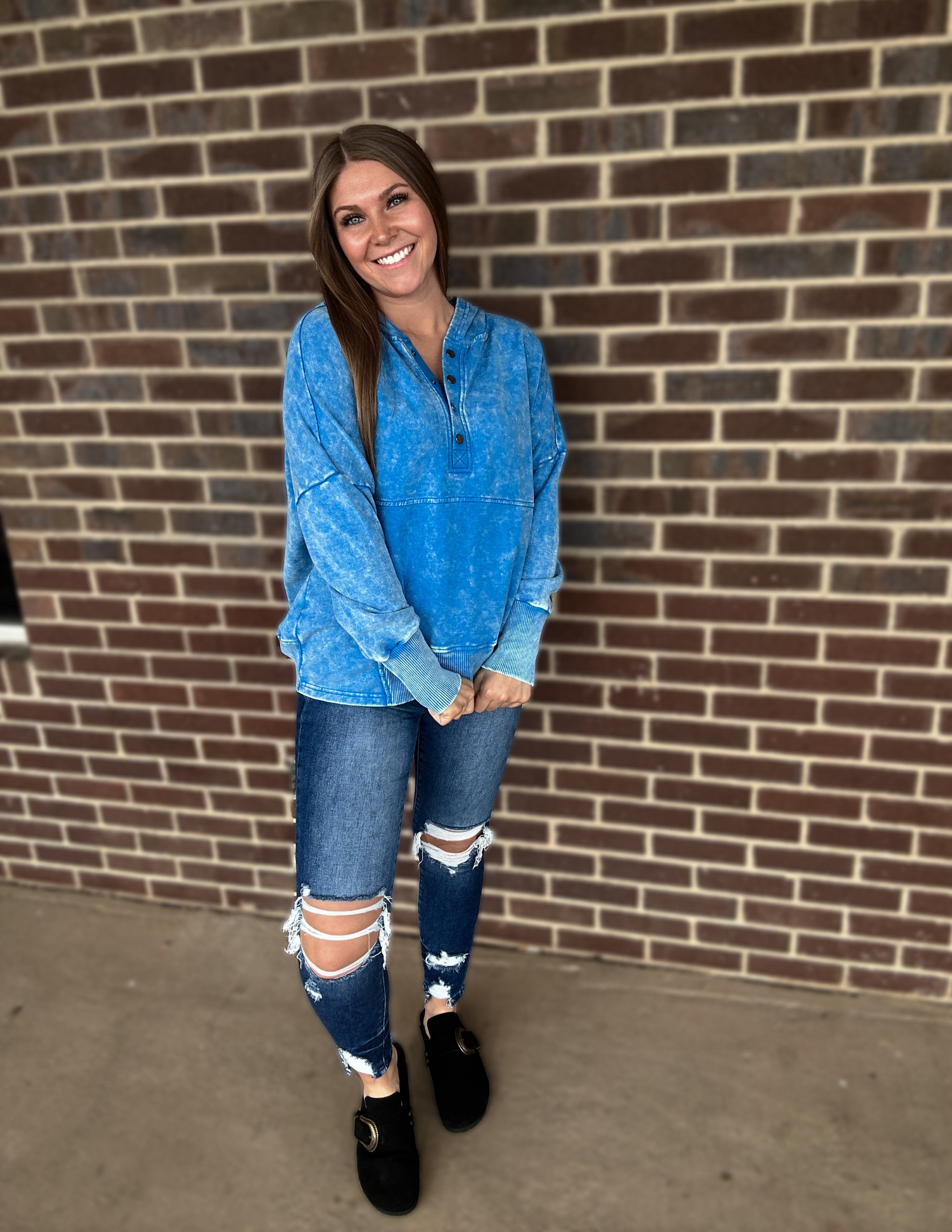 East Coast Button Pullover- Ocean Blue