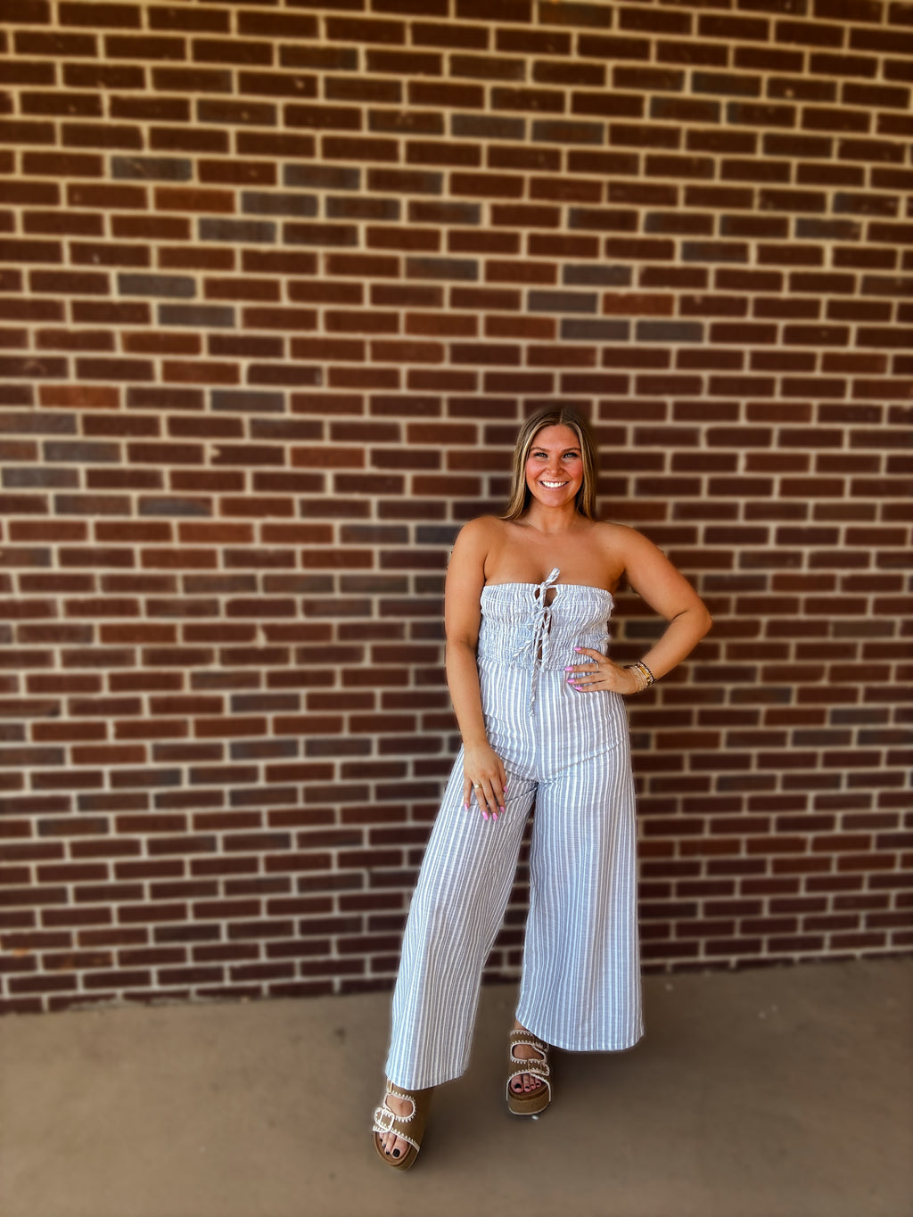Maci Striped Jumpsuit- Light Blue