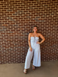 Maci Striped Jumpsuit- Light Blue