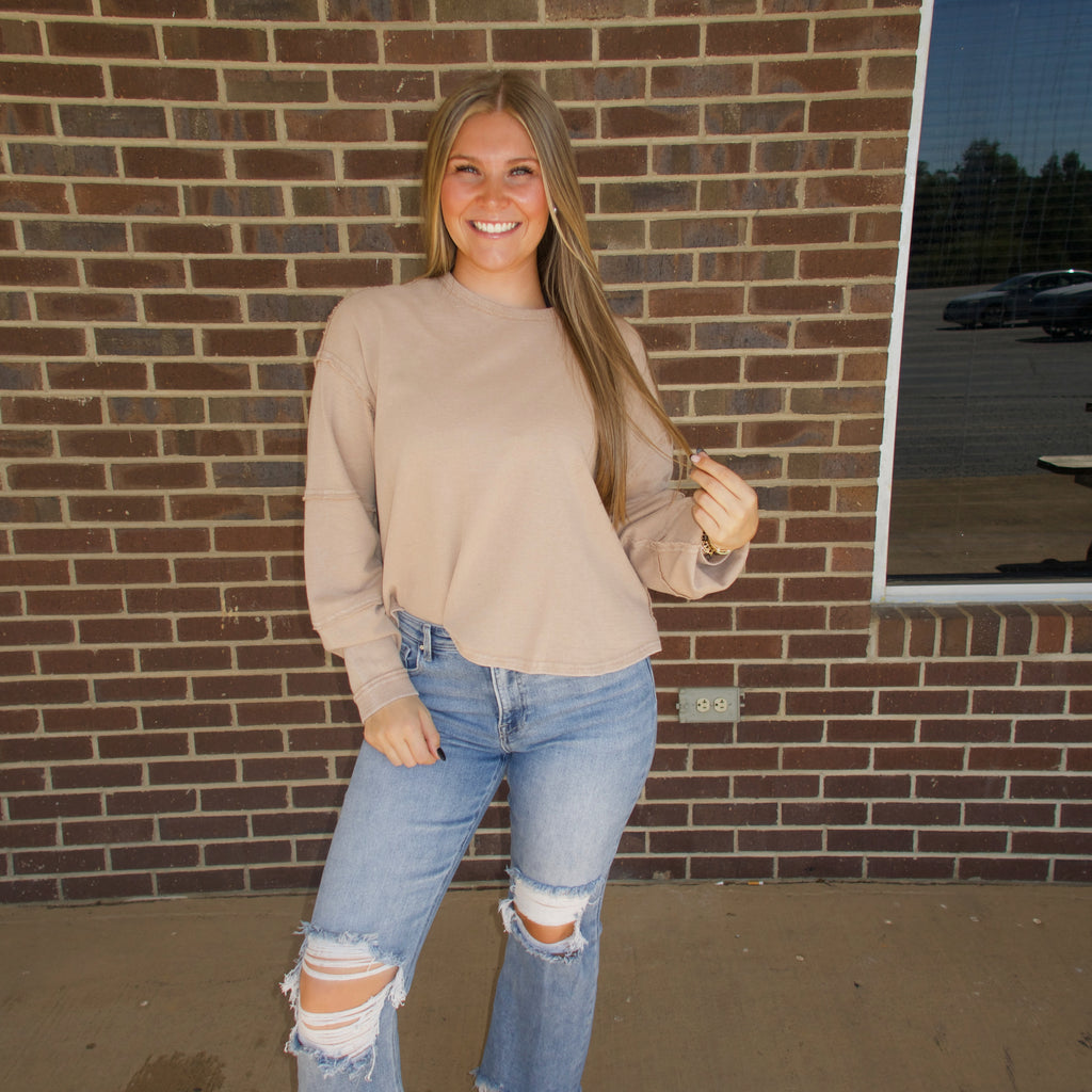 The Caroline Stitch Top- Taupe