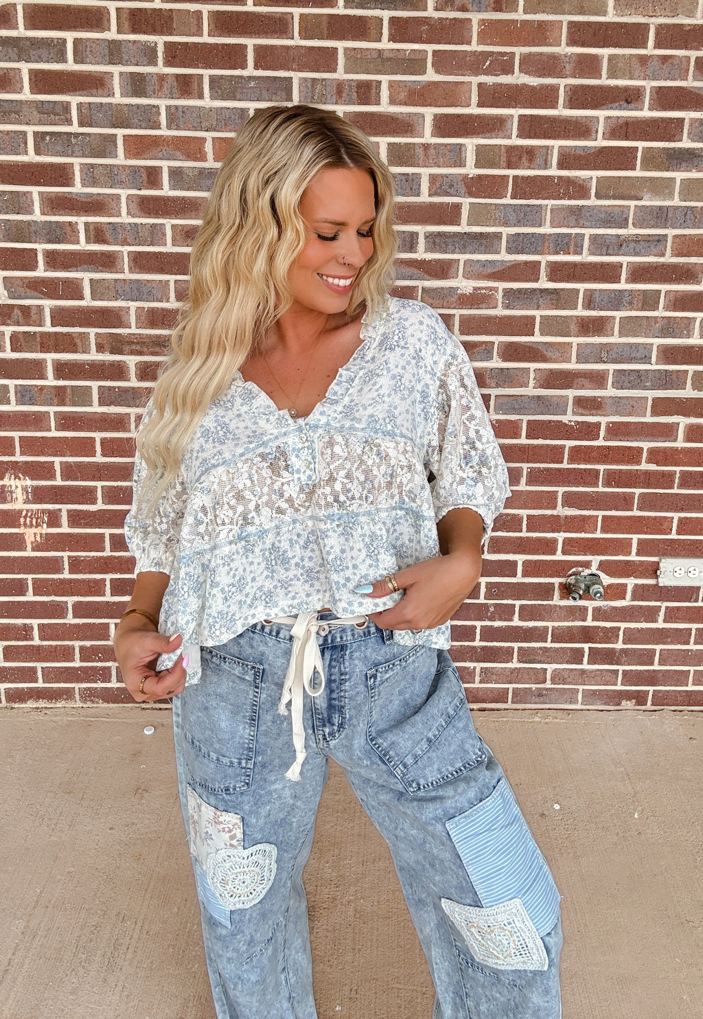 Ditsy Floral Top- Blue