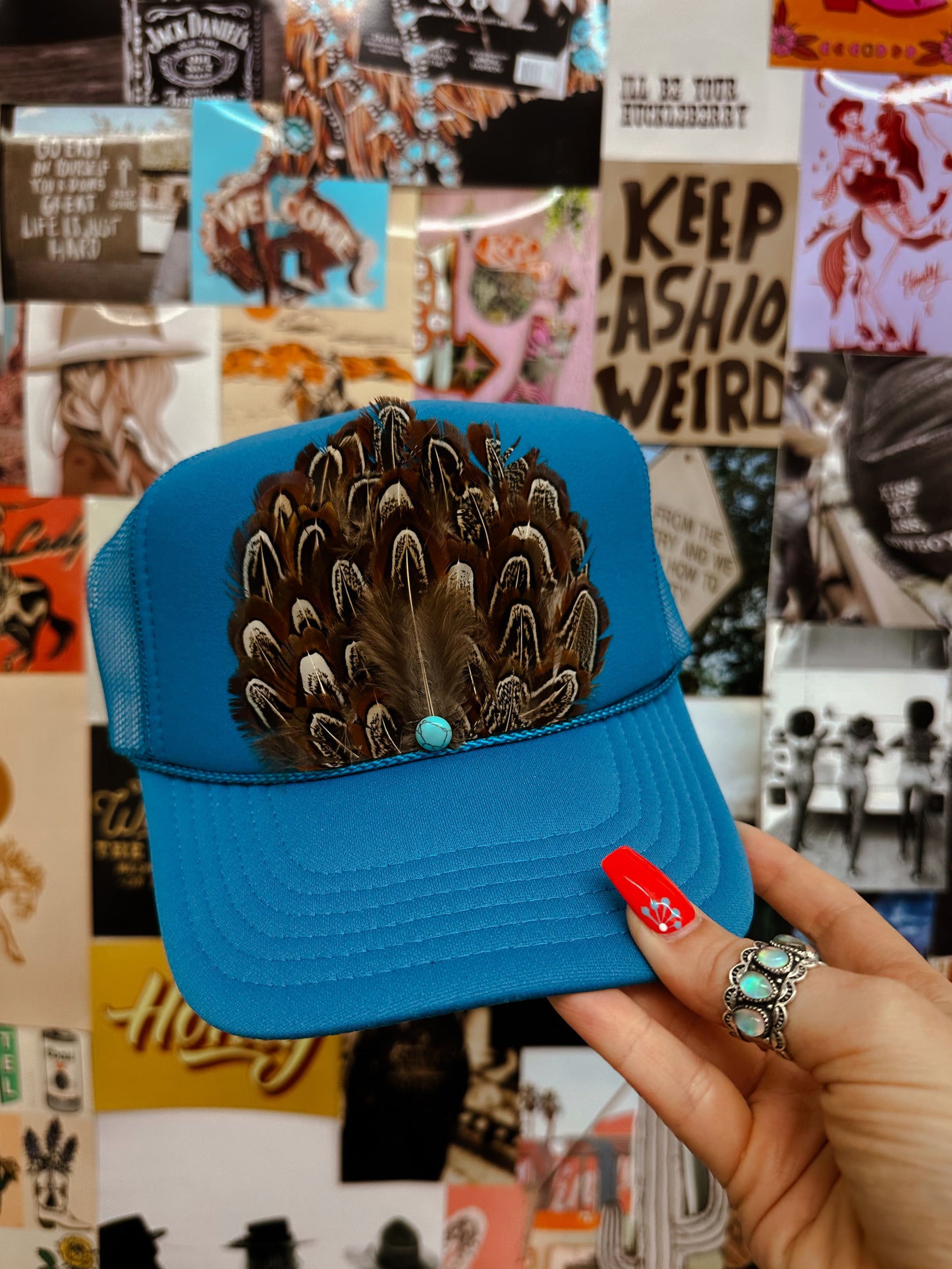 Stone feather hat- teal