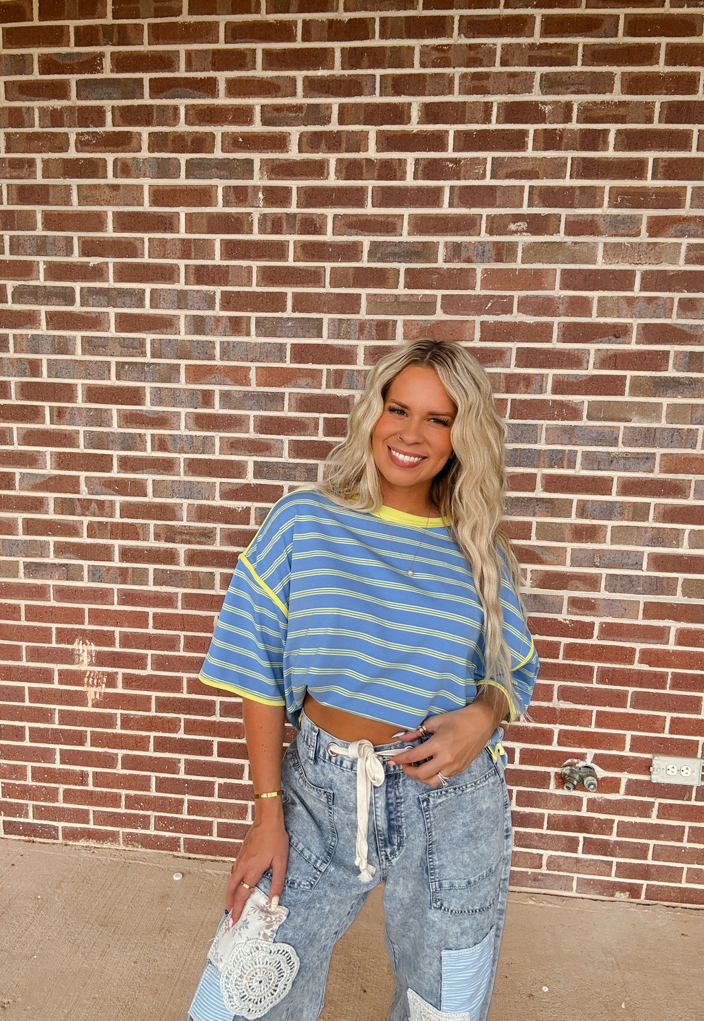 The Stripe Top- Blue/Lime