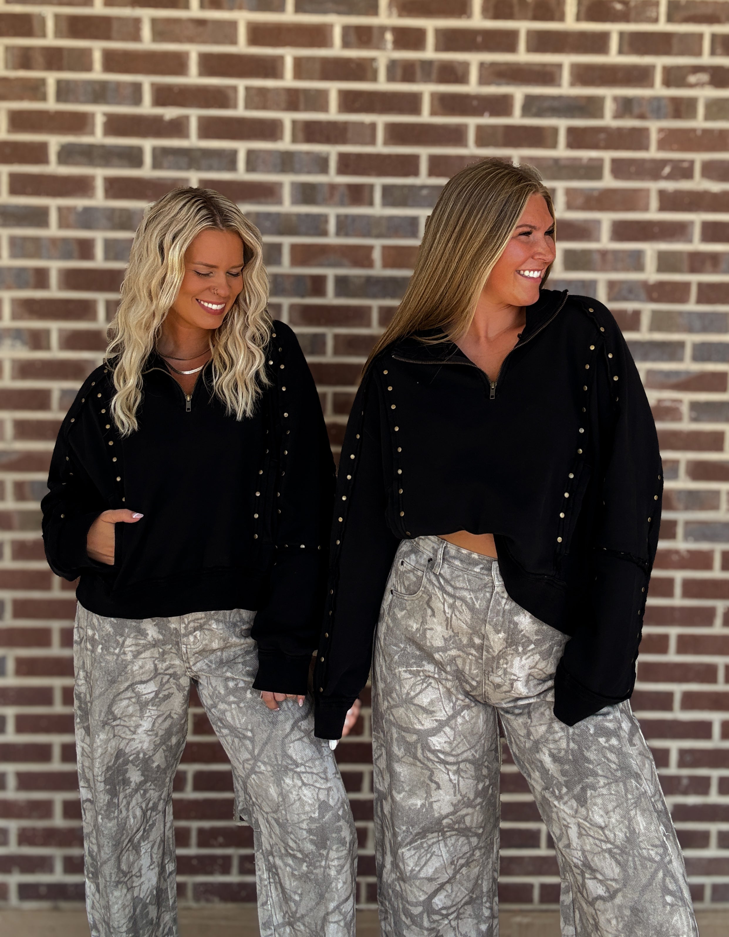 The Goldie Studded 1/2 Zip Pullover