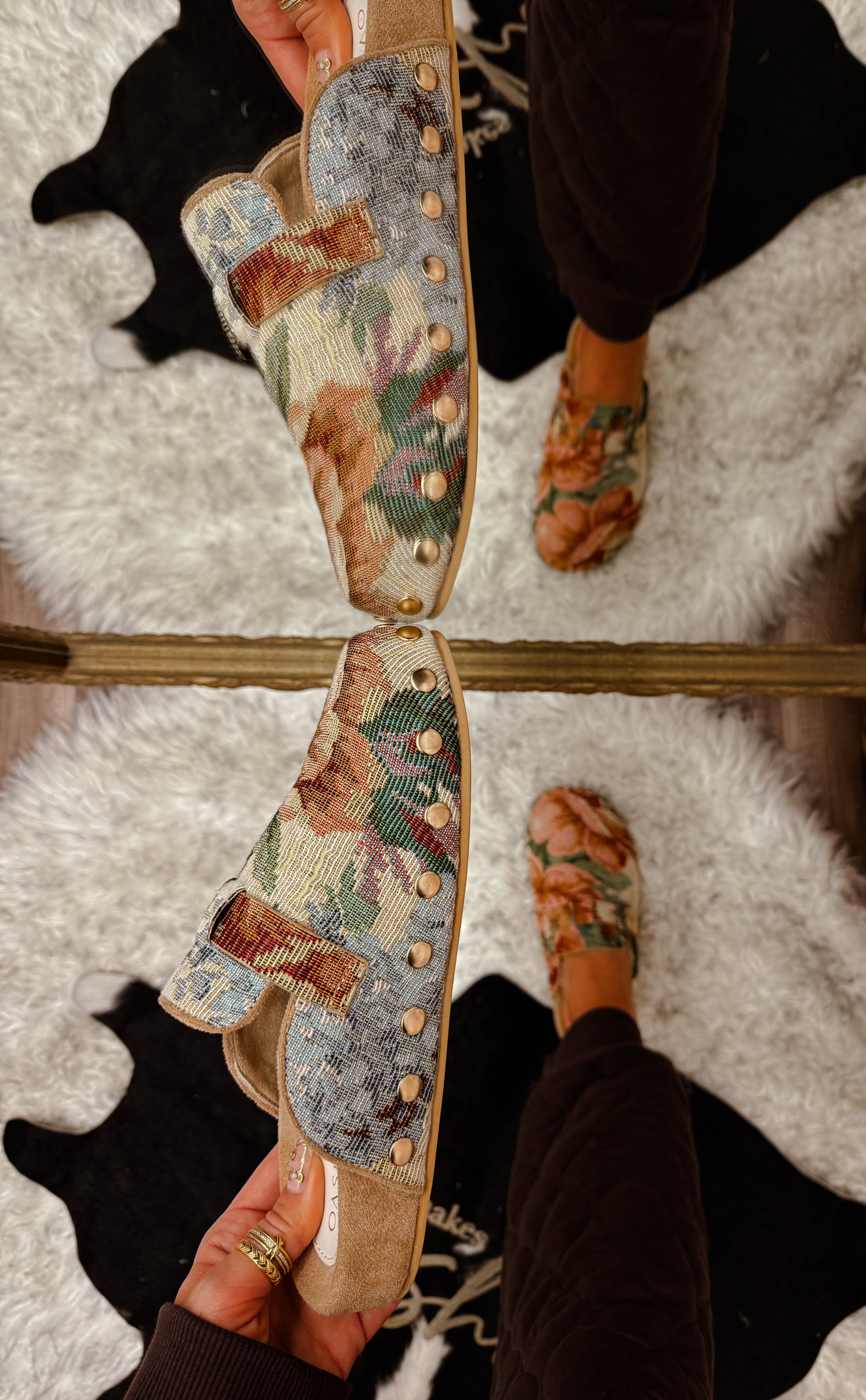 The Toni Floral Tapestry Studded Clogs