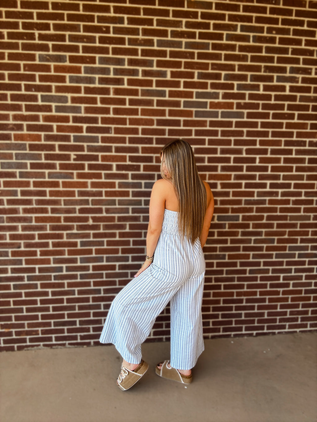 Maci Striped Jumpsuit- Light Blue