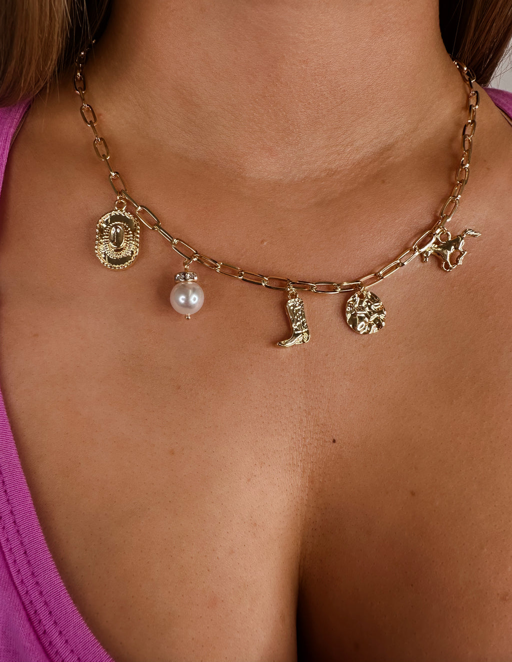 Western Boot Star Hat Horseshoe Charm Necklace