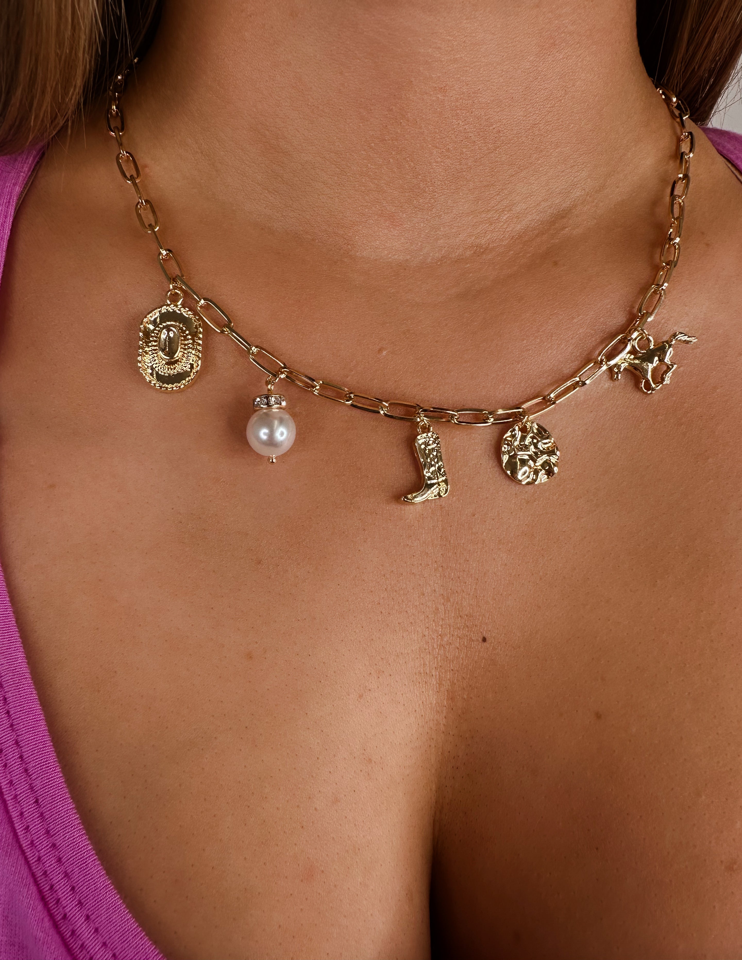 Western Boot Star Hat Horseshoe Charm Necklace