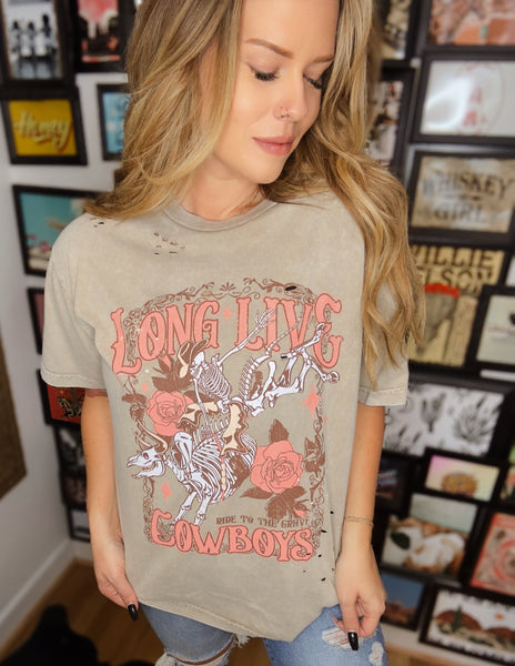 Long Live Cowboys distressed tee